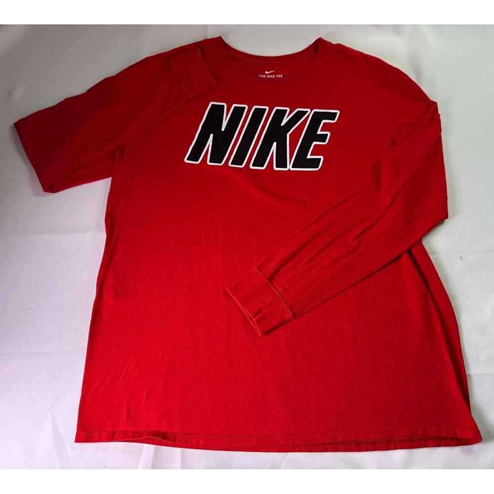 Nike Red Long Sleeve‎ Graphic Shirt XL Spell Out Block Letter Athletic Cut Gym